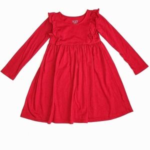 Red 5T Holiday Ruffle Dress Twirl Long Sleeve Jersey